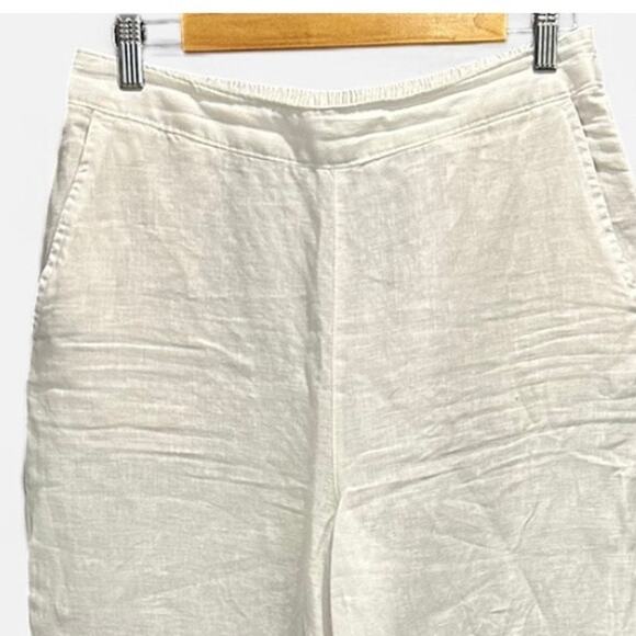 Calypso St. Barth White Linen Pants Blue Palm Tree Print Coastal Resort Wear - Picture 5 of 9